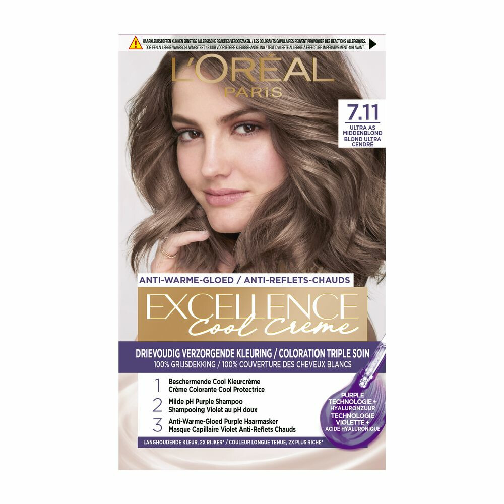 6x L'Oréal Excellence Cool Cream 7.11 - Ultra Ash Blond met grote korting