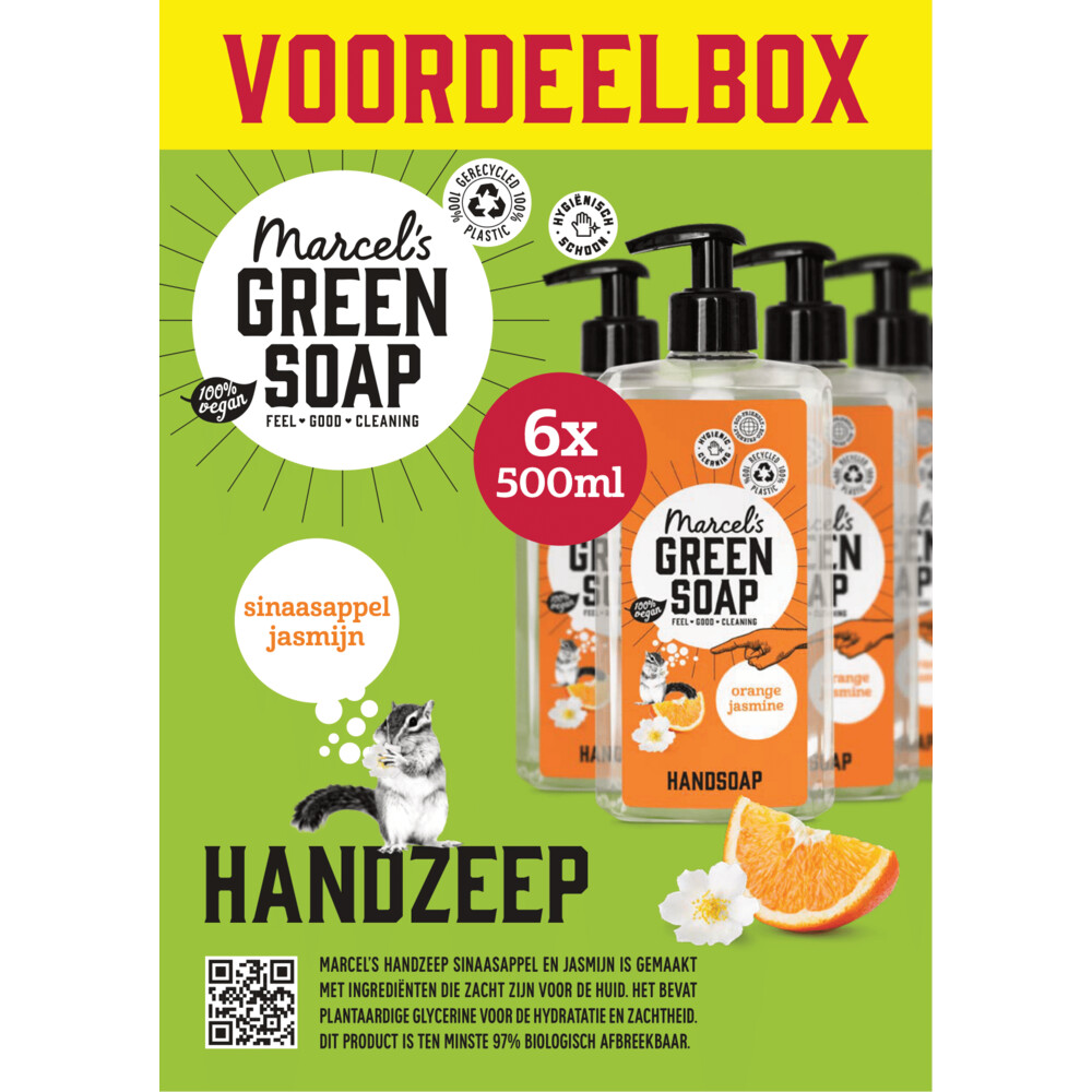6x Marcel's Green Soap Handzeep Sinaasappel&Jasmijn 500 ml