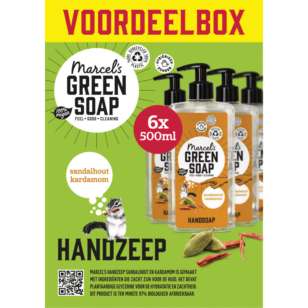 6x Marcel's Green Soap Handzeep Sandelhout&Kardemom 500 ml