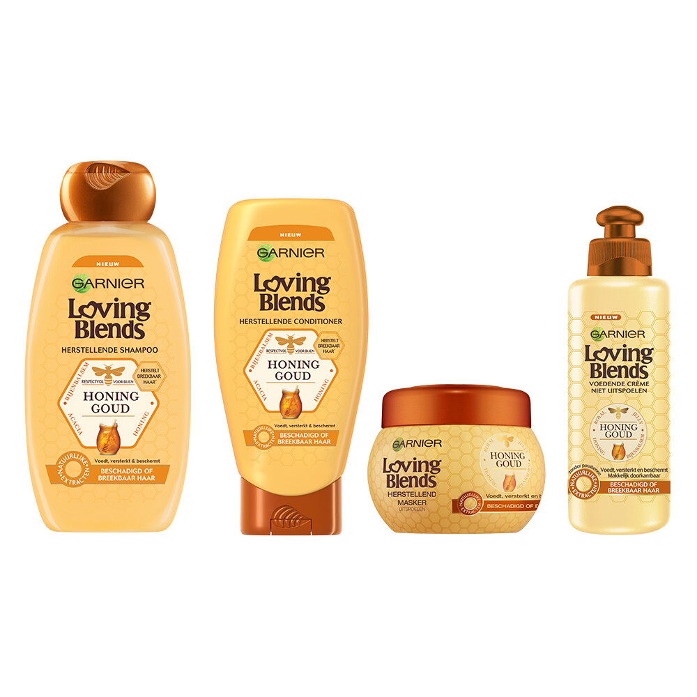 Zelden Waarschijnlijk Bijna dood Garnier Loving Blends Honing Goud Shampoo, Conditioner, Haarmasker &  Leave-in crème Pakket | Plein.nl