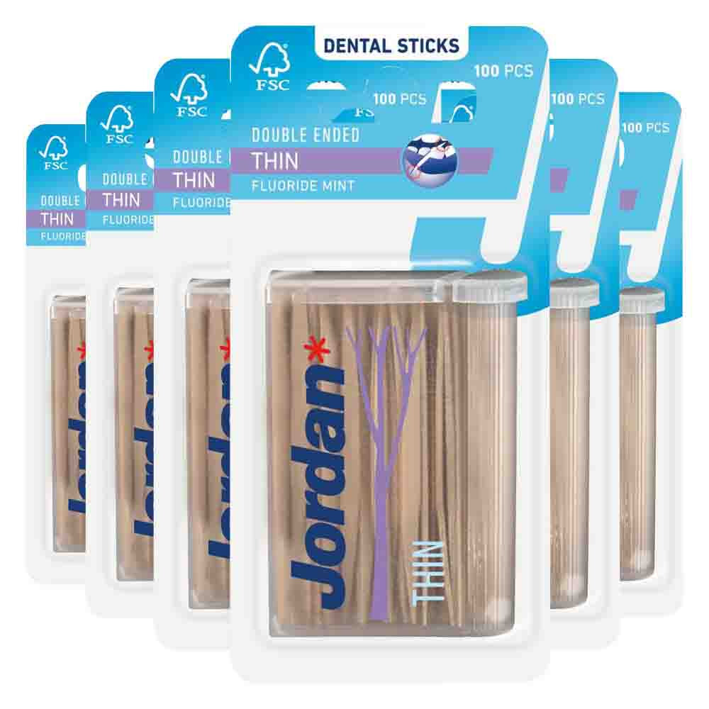 6x Jordan Tandenstokers Double Ended Thin 100 stuks