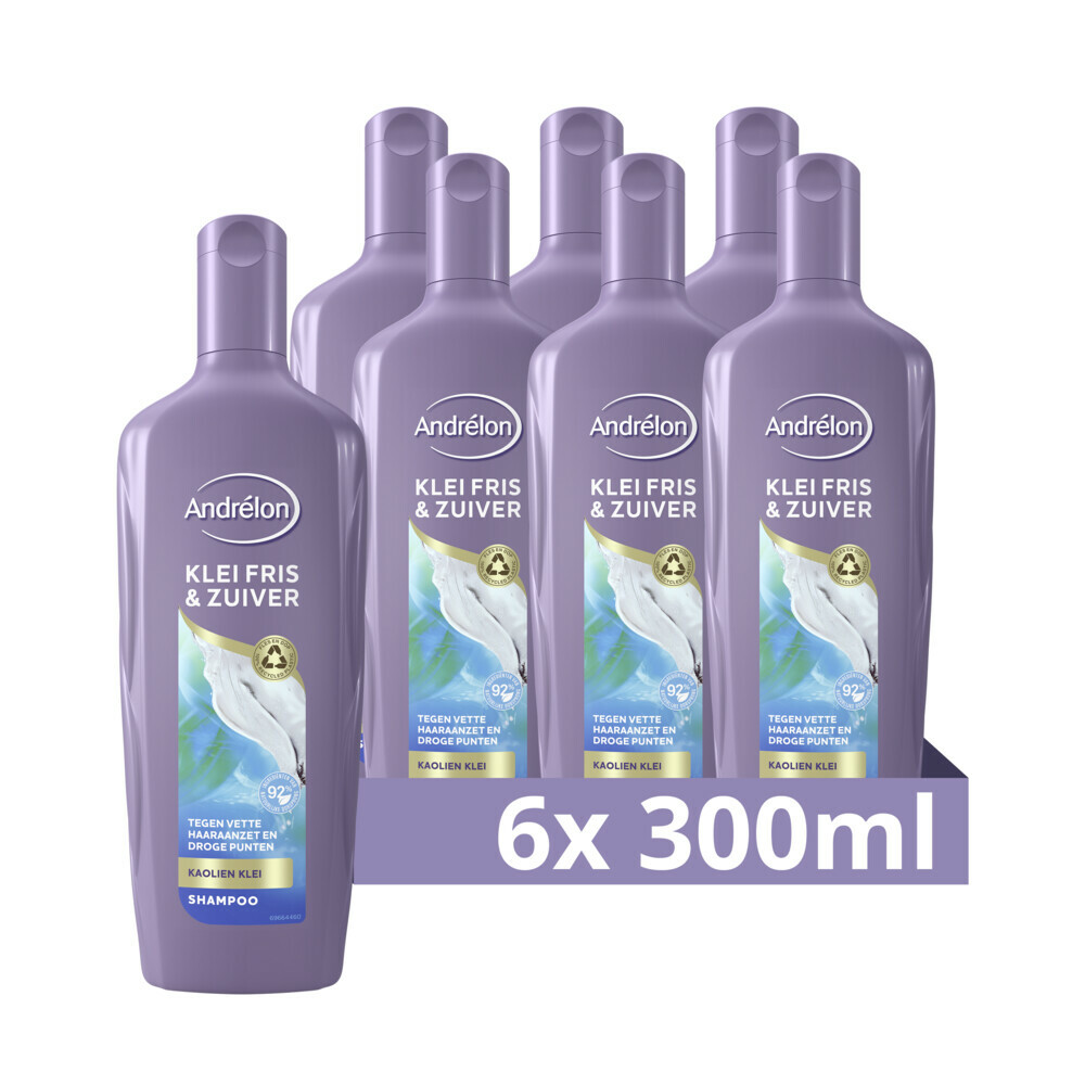 6x Andrelon Shampoo Klei Fris&Zuiver 300 ml