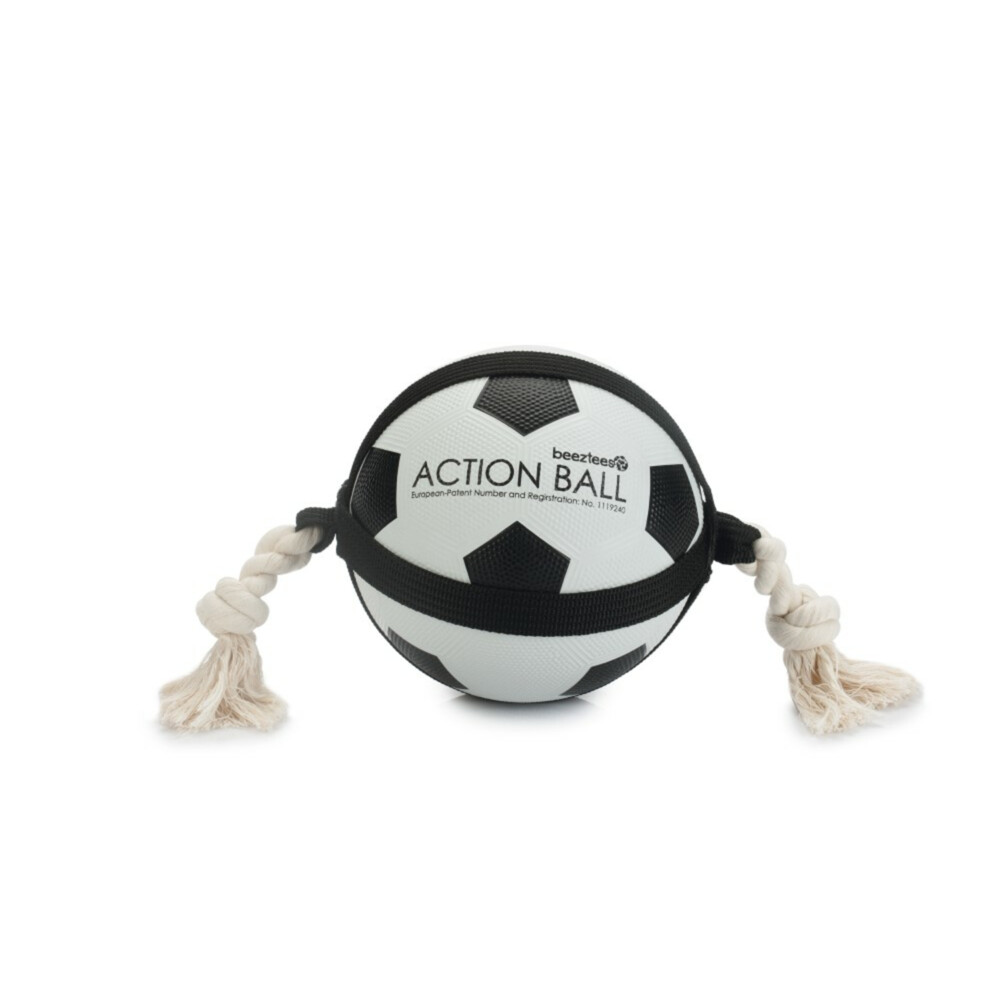 beeztees action voetbal met touw hondenspeelgoed 19 cm