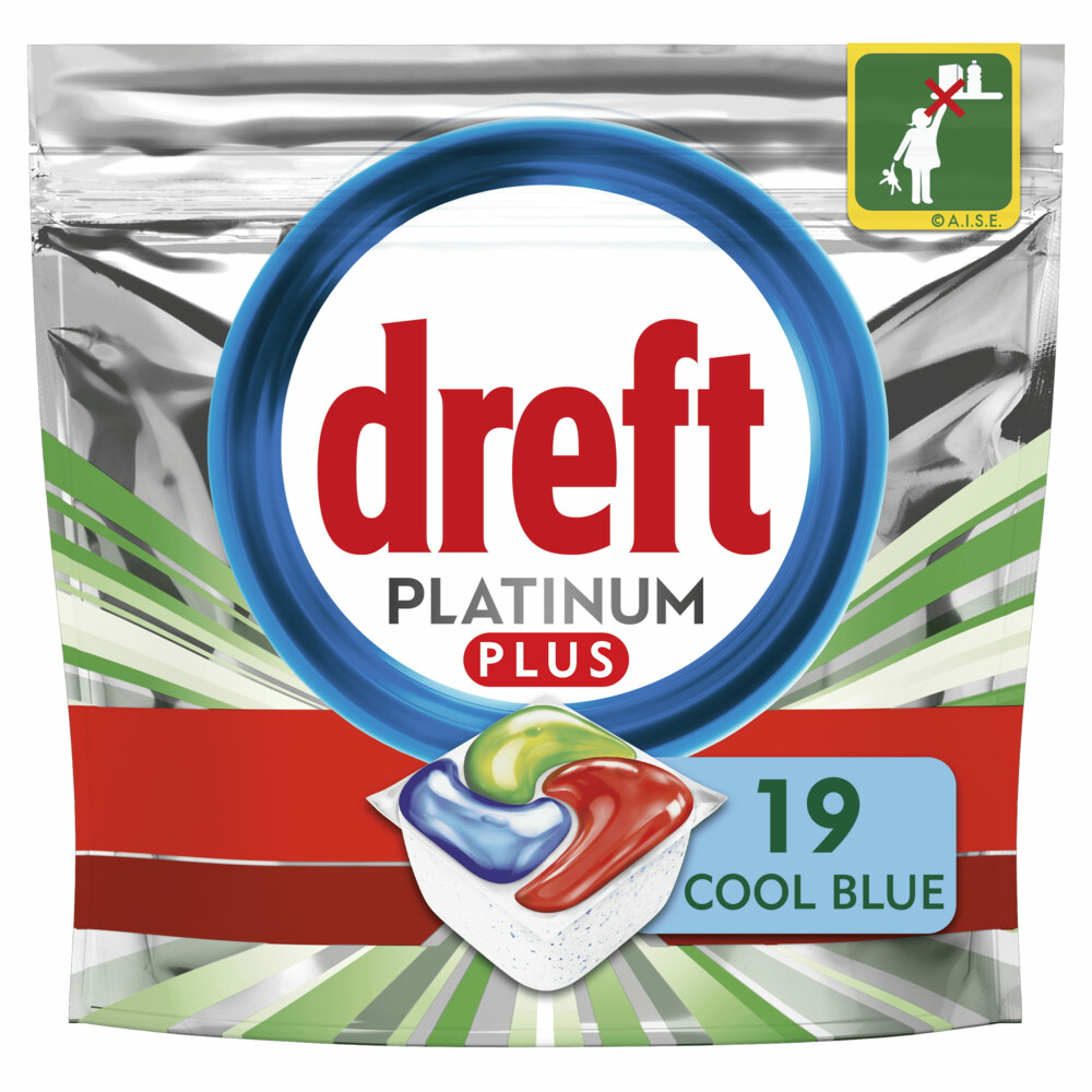 Dreft Platinum Plus All In One Vaatwastabletten Cool Blue 19 stuks