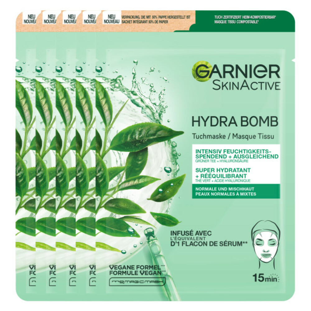 5x Garnier SkinActive Hydra Bomb Tissue Gezichtsmasker Hydraterend&Regulerend