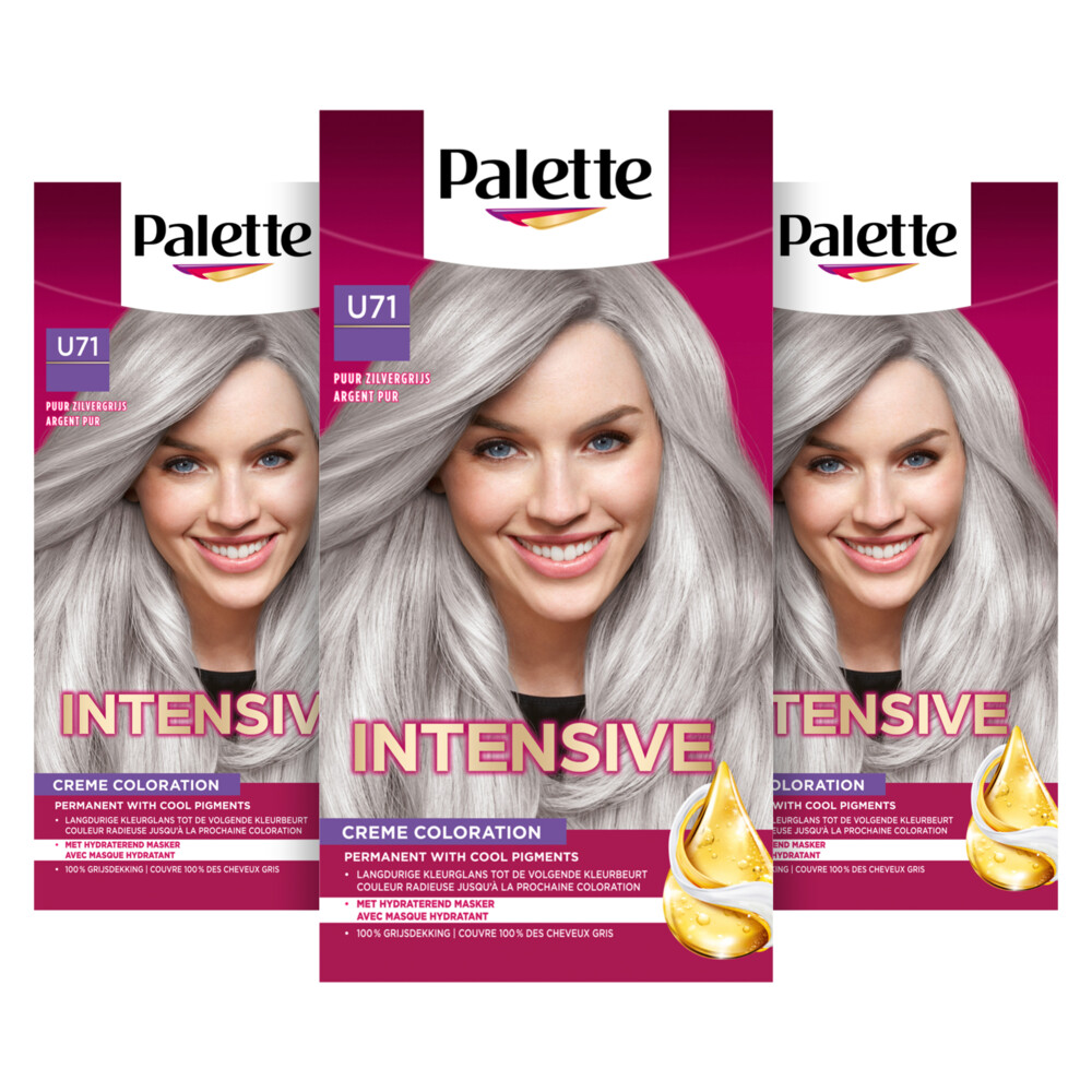 3x Poly Palette Intensive Oil-Care Color Haarkleuring U71 Puur Zilvergrijs