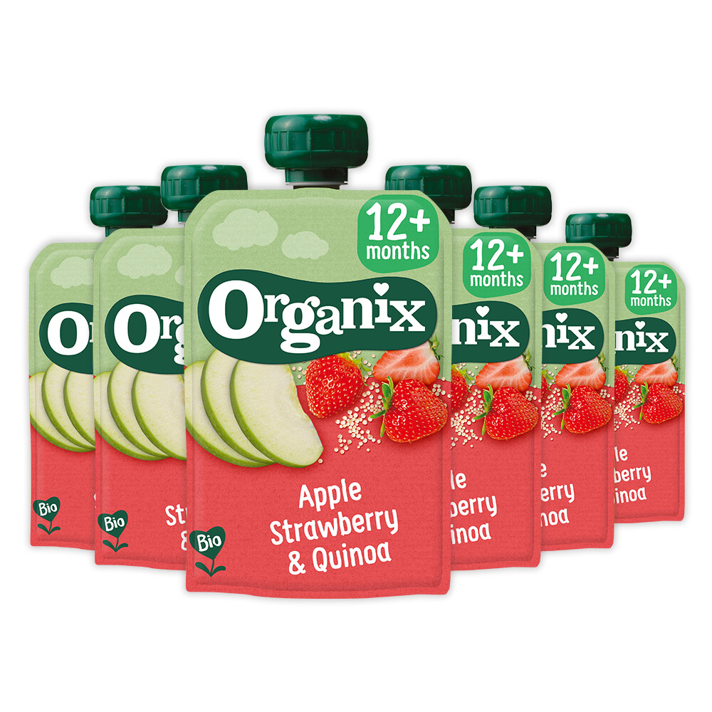 6x Organix Knijpfruit 12+m Appel Aardbei&Quinoa 100 gr