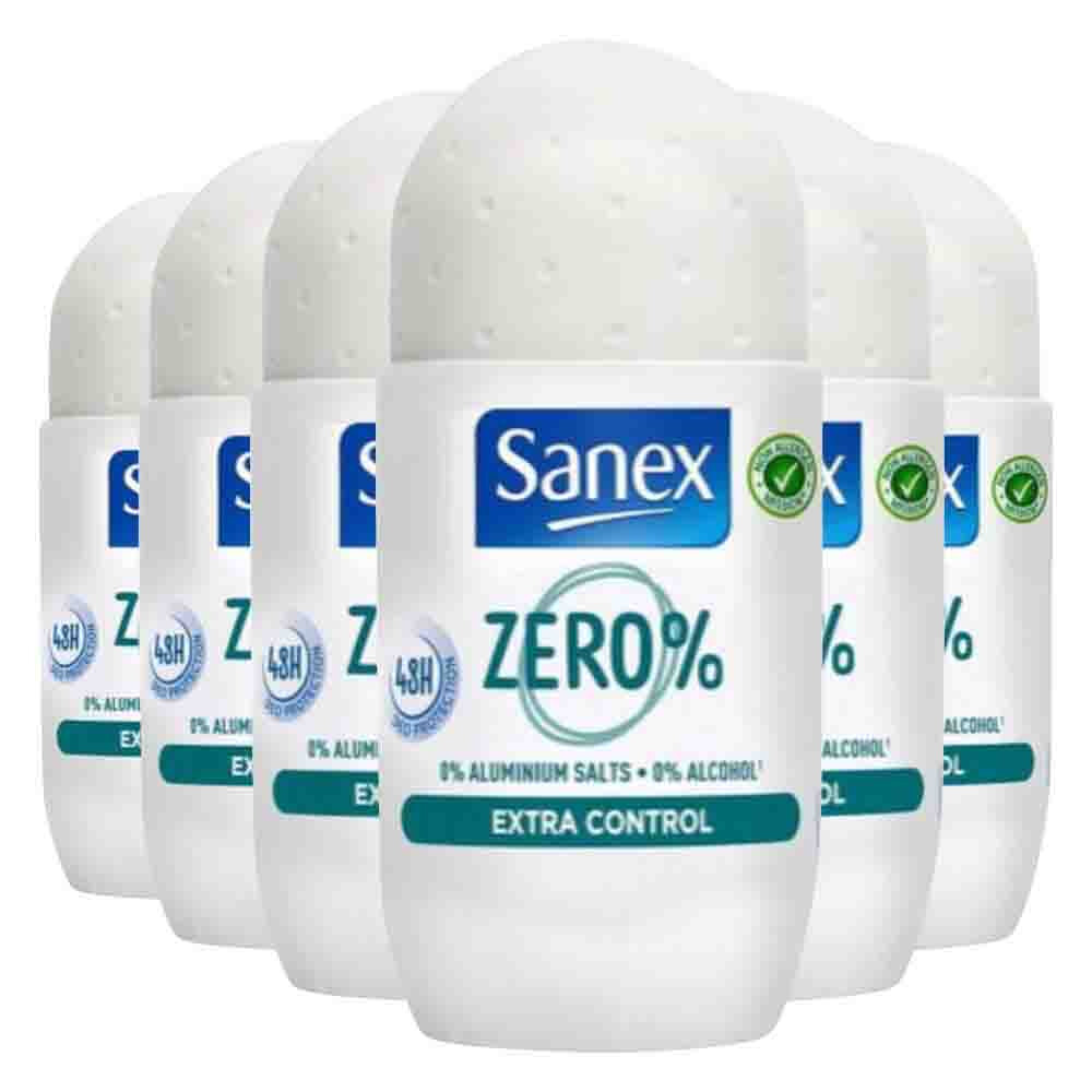 6x Sanex Deoroller Zero% Extra Control 48H 50 ml
