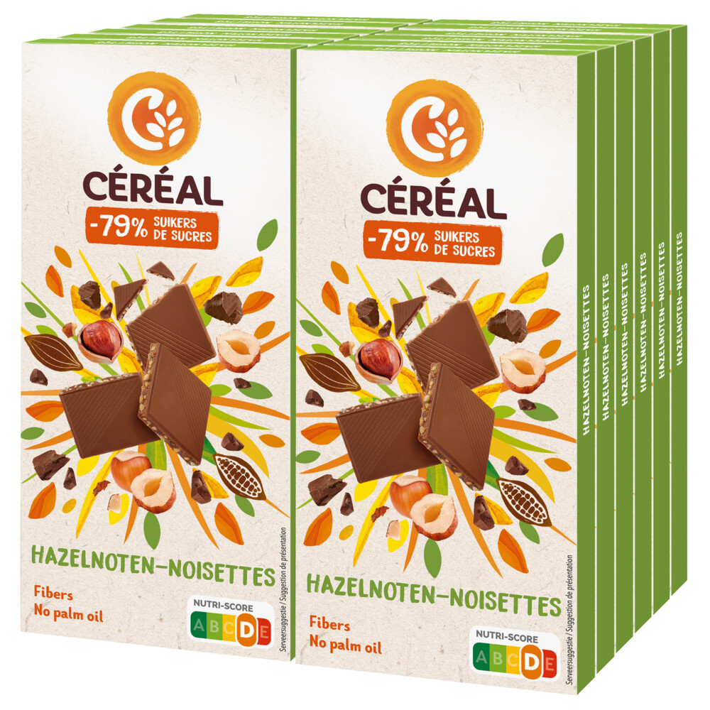 10x Céréal Melkchocolade Tablet Hazelnoot Glutenvrij en Lactosevrij 100 gr