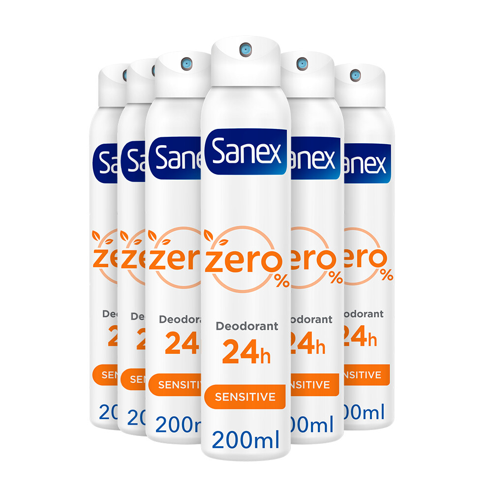 6x Sanex Deodorant Spray Zero% Sensitive Skin 200 ml