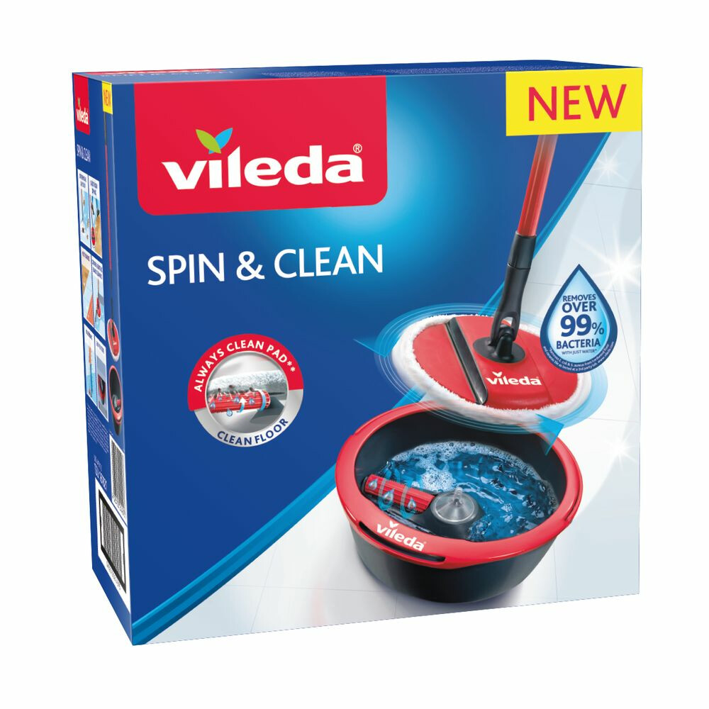 Vileda Spin&Clean Mop Complete Set Rood en Zwart 1 set