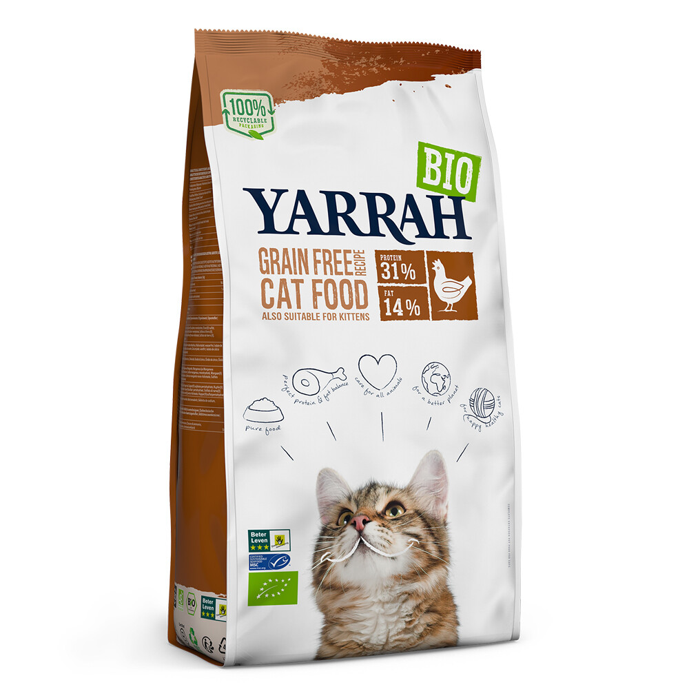 4x Yarrah Biologisch Kattenvoer Graanvrij Kip Vis 2,4 kg