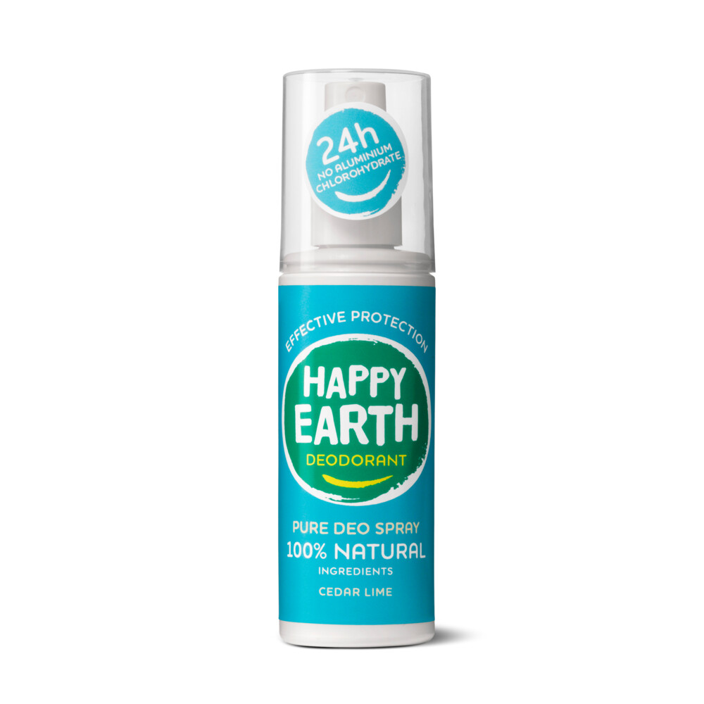 6x Happy Earth Pure Deodorant Spray Cedar Lime 100 ml