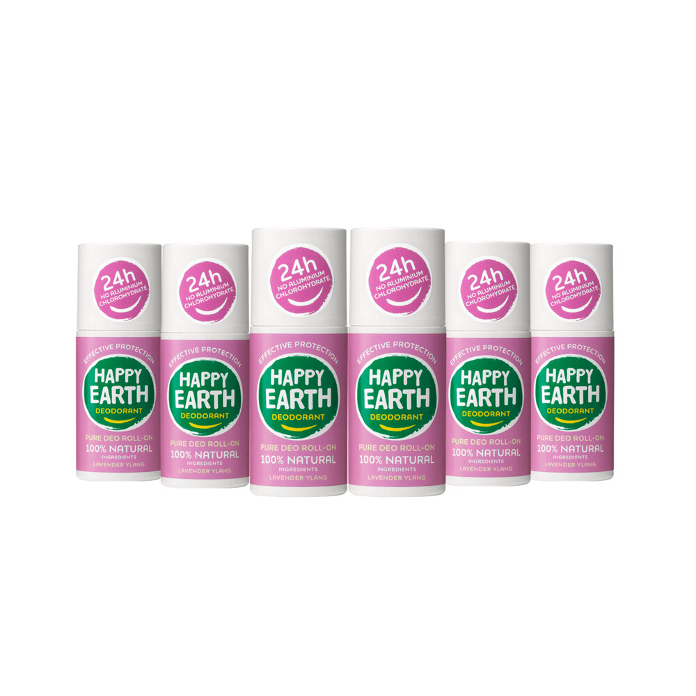 6x Happy Earth 100% Natuurlijke Deodorant Roller Lavender Ylang 75 ml