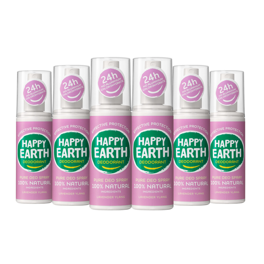 6x Happy Earth 100% Natuurlijke Deodorant Spray Lavender Ylang 100 ml