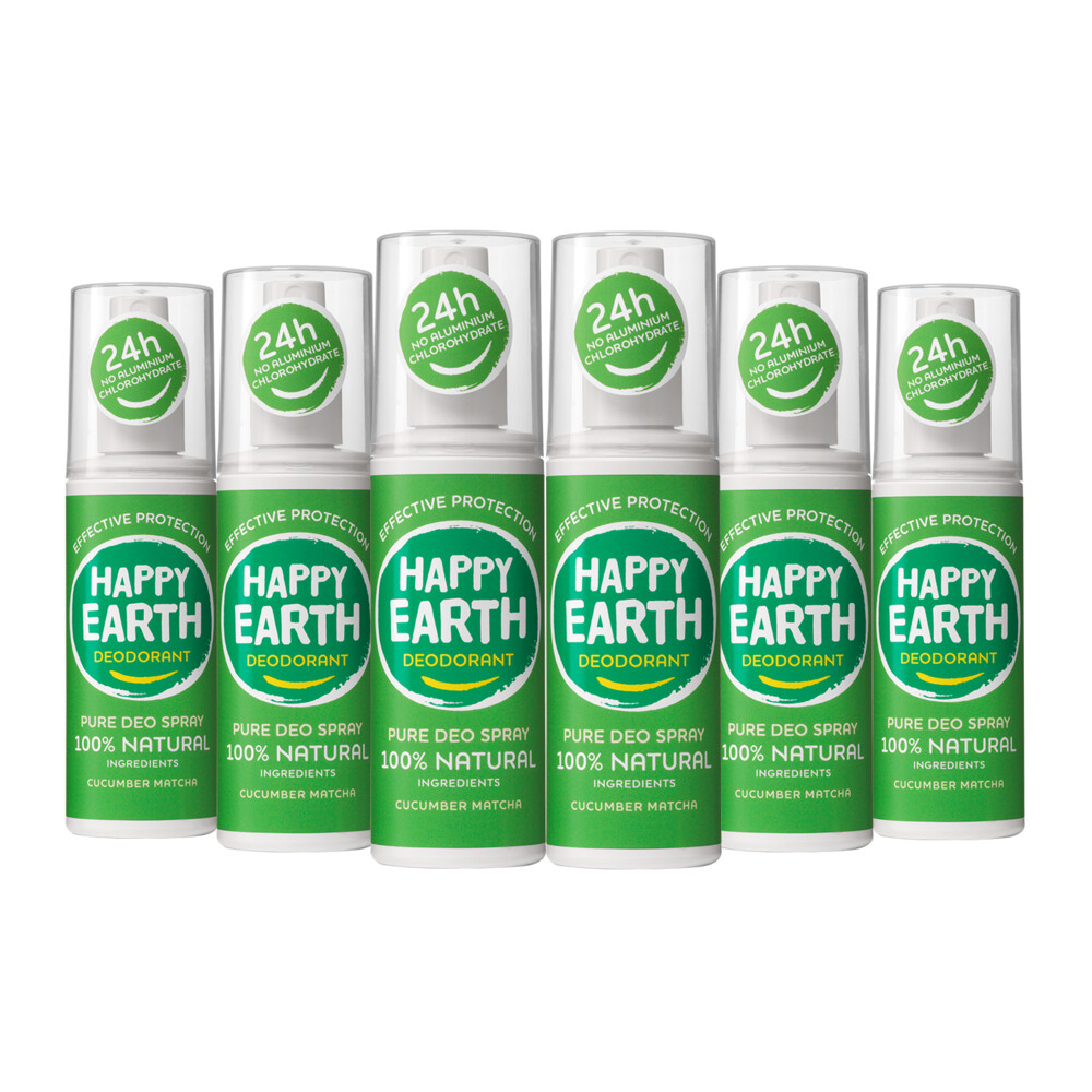 6x Happy Earth 100% Natuurlijke Deodorant Spray Cucumber Matcha 100 ml