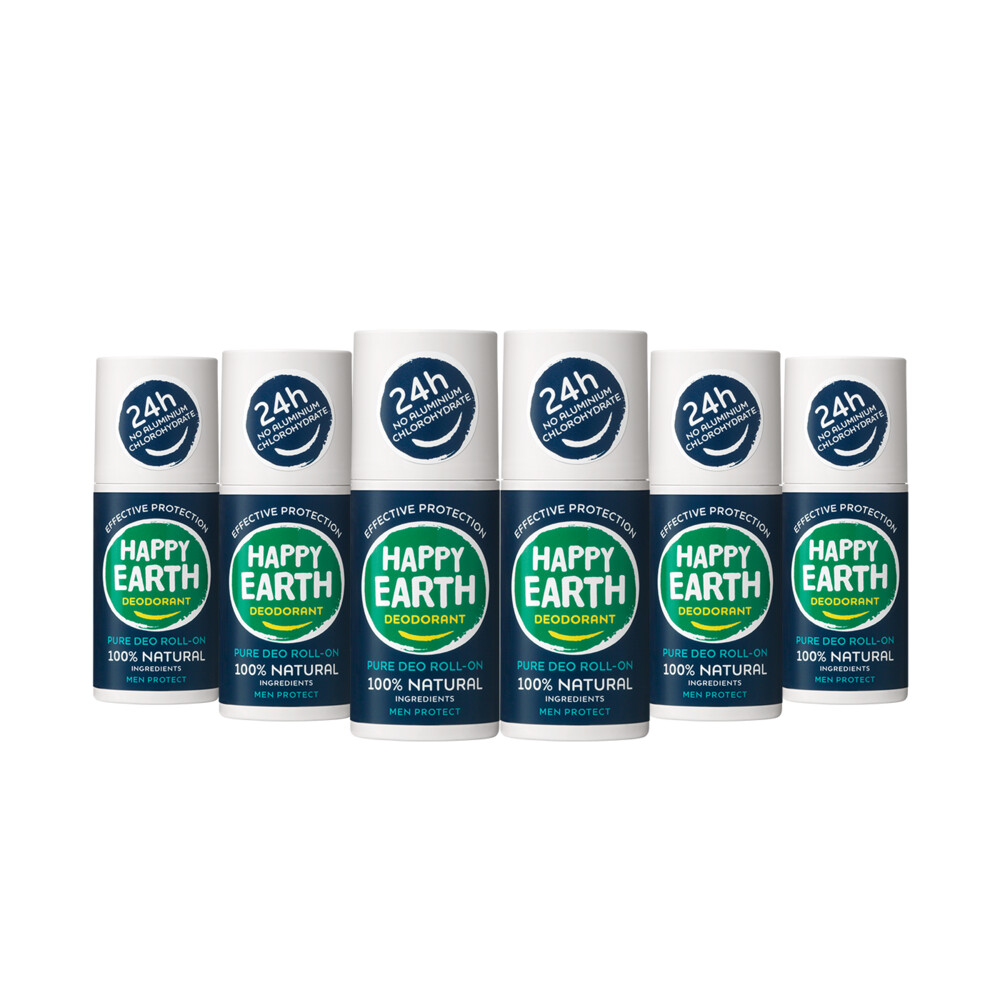 6x Happy Earth 100% Natuurlijke Deodorant Roller Lemon Sandelwood 75 ml