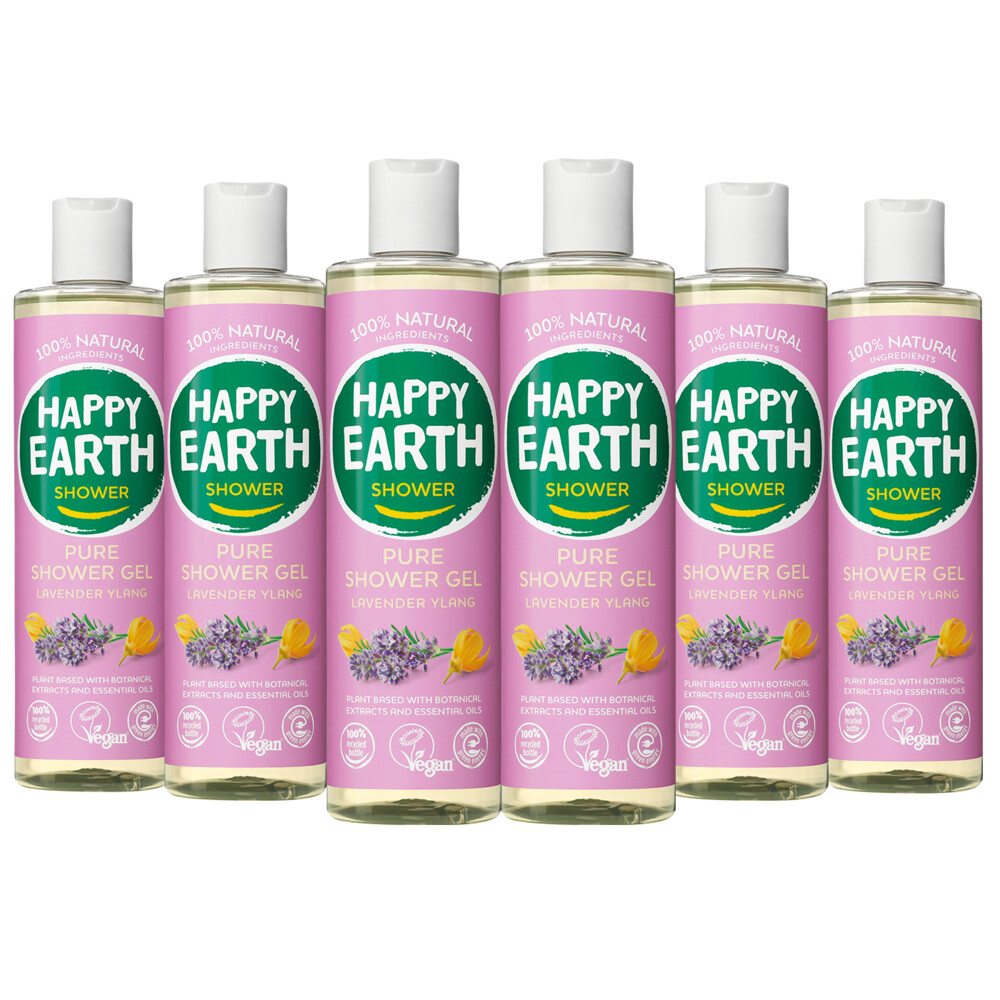 6x Happy Earth 100% Natuurlijke Douchegel Lavender Ylang 300 ml