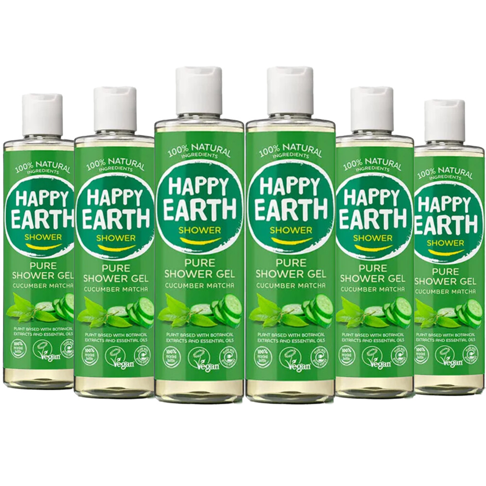 6x Happy Earth 100% Natuurlijke Douchegel Cucumber Matcha 300 ml