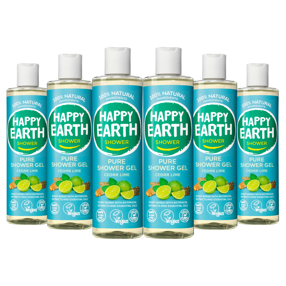 6x Happy Earth Pure Douchegel Cedar Lime 300 ml