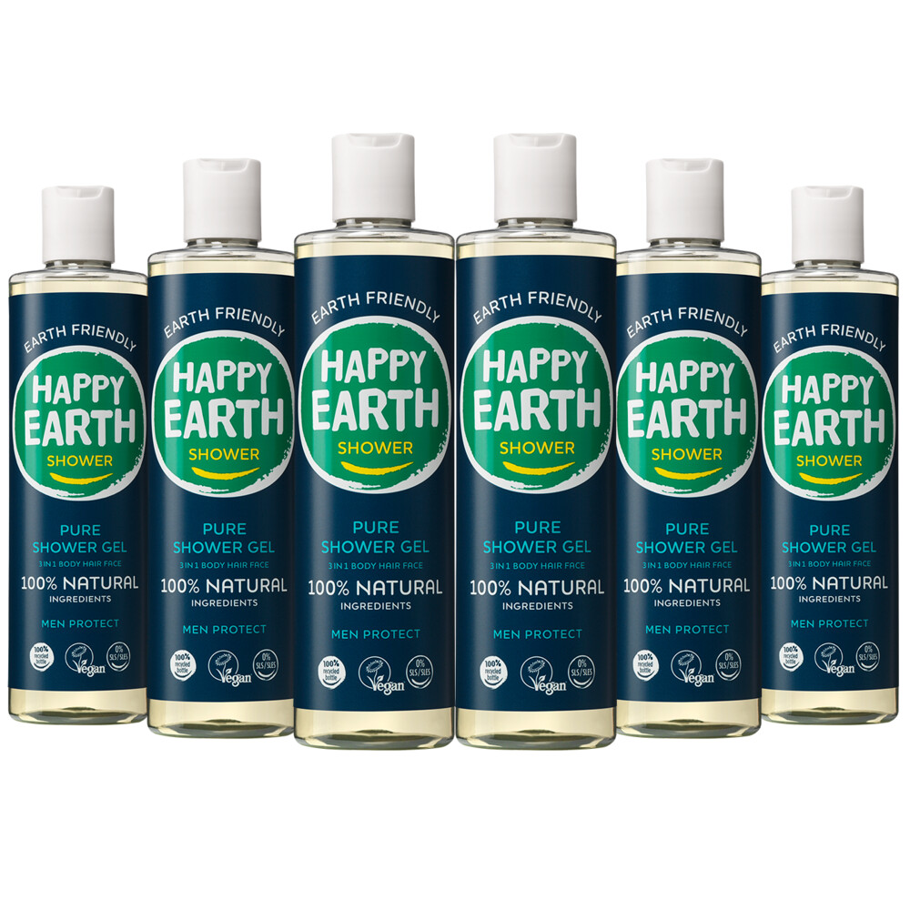 6x Happy Earth 100% Natuurlijke Douchegel Men Protect 300 ml