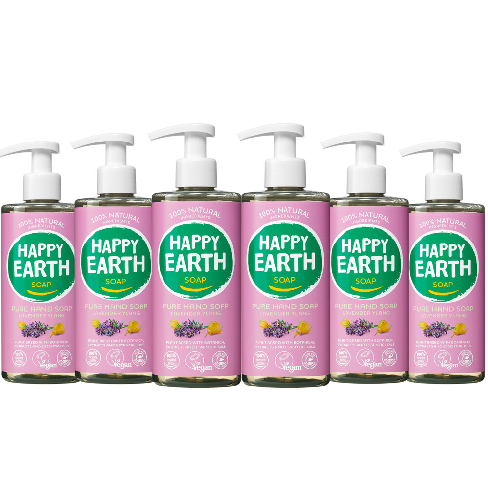 6x Happy Earth 100% Natuurlijke Handzeep Lavender Ylang 300 ml