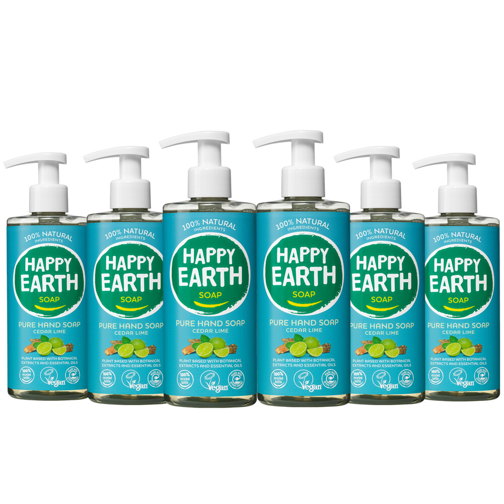 6x Happy Earth 100% Natuurlijke Handzeep Cedar Lime 300 ml