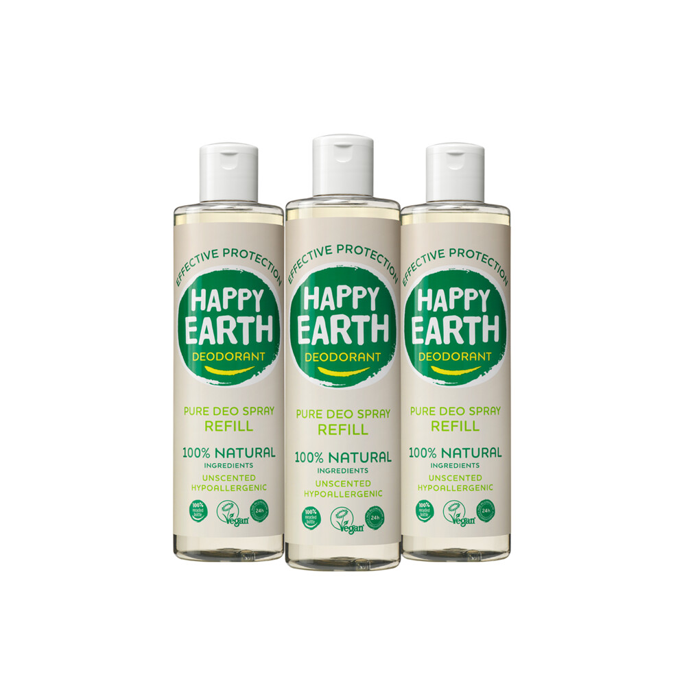 6x Happy Earth 100% Natuurlijke Deo Spray Navulling Unscented 300 ml