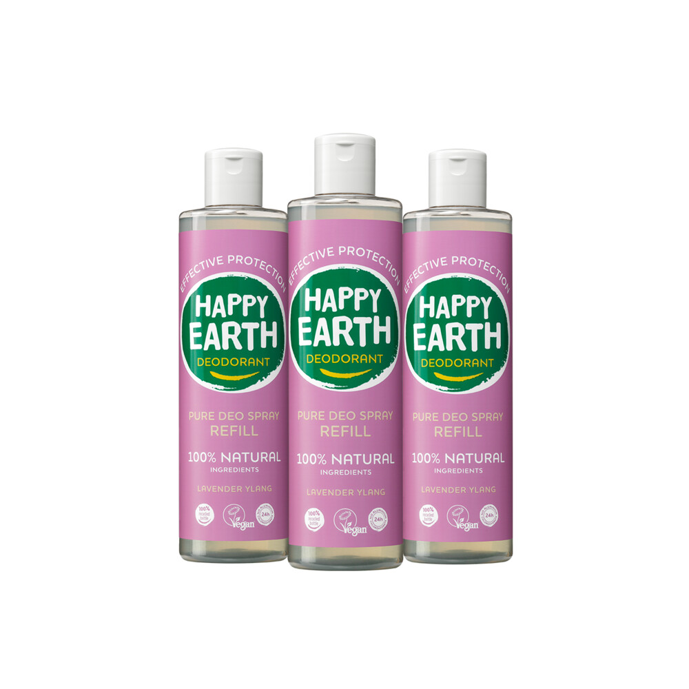 6x Happy Earth Pure Deodorant Spray Navulling Lavender Ylang 300 ml