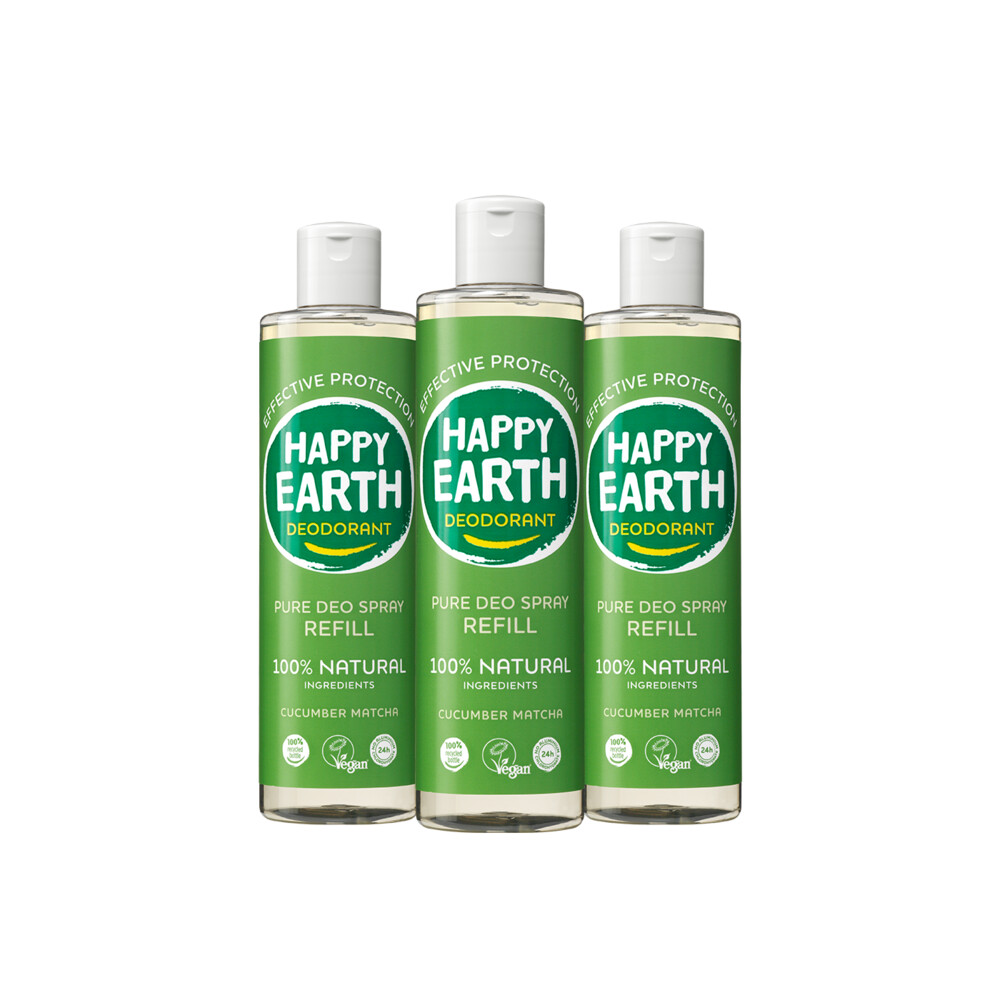 6x Happy Earth 100% Natuurlijke Deo Spray Navulling Cucumber Matcha 300 ml