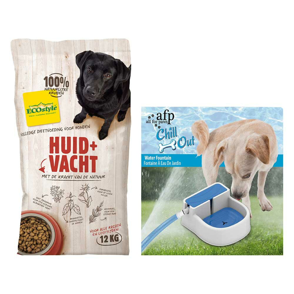 Ecostyle Hondenvoer Huid&Vacht&Afp Waterbak Pakket