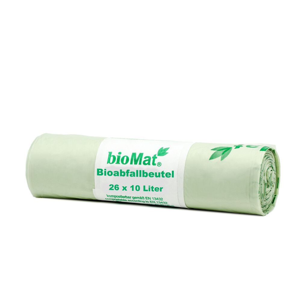 bioMat Sac Poubelle Compostable 10l avec Poignée, 26 sacs, Qualité