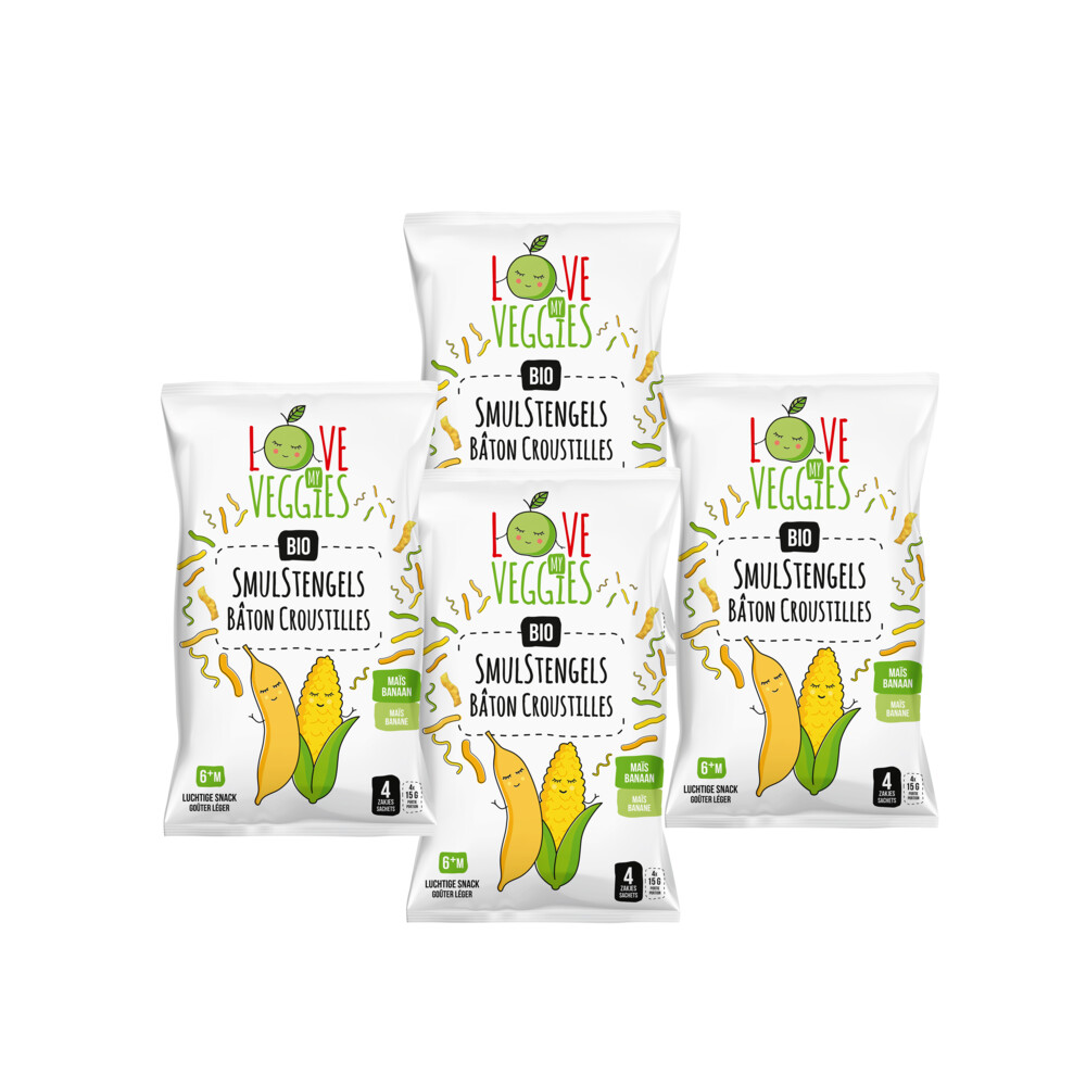 4x Love My Veggies Multipack Smulstengels Mais Banaan 4x15 gr