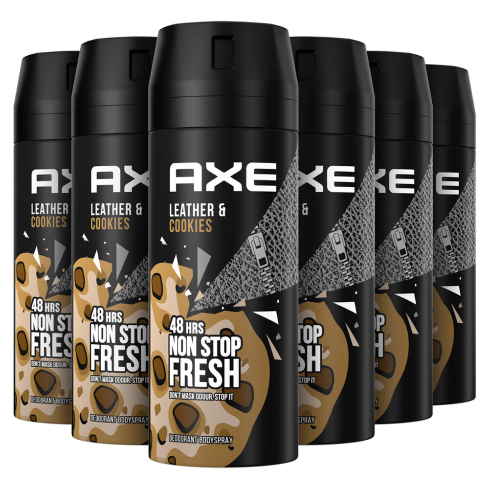 6x Axe Deodorant Bodyspray Collision Leer en Koekjes 150 ml