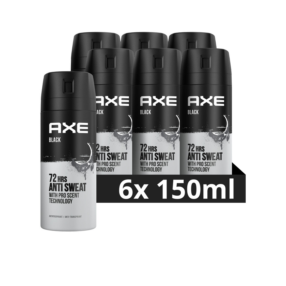 6x Axe Anti Transpirant Deodorant Spray Black Dry 150 ml