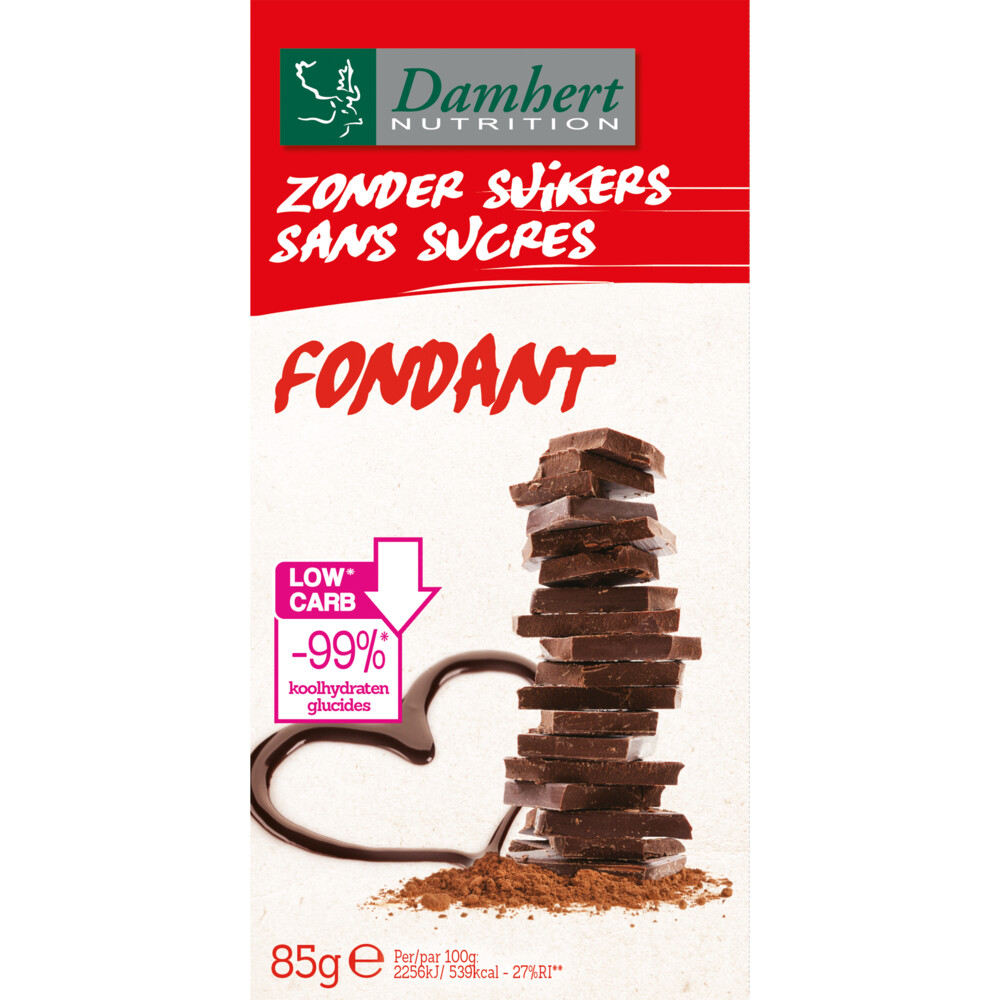 12x Damhert Chocoladetablet Fondant Zonder Suikers 85 gr