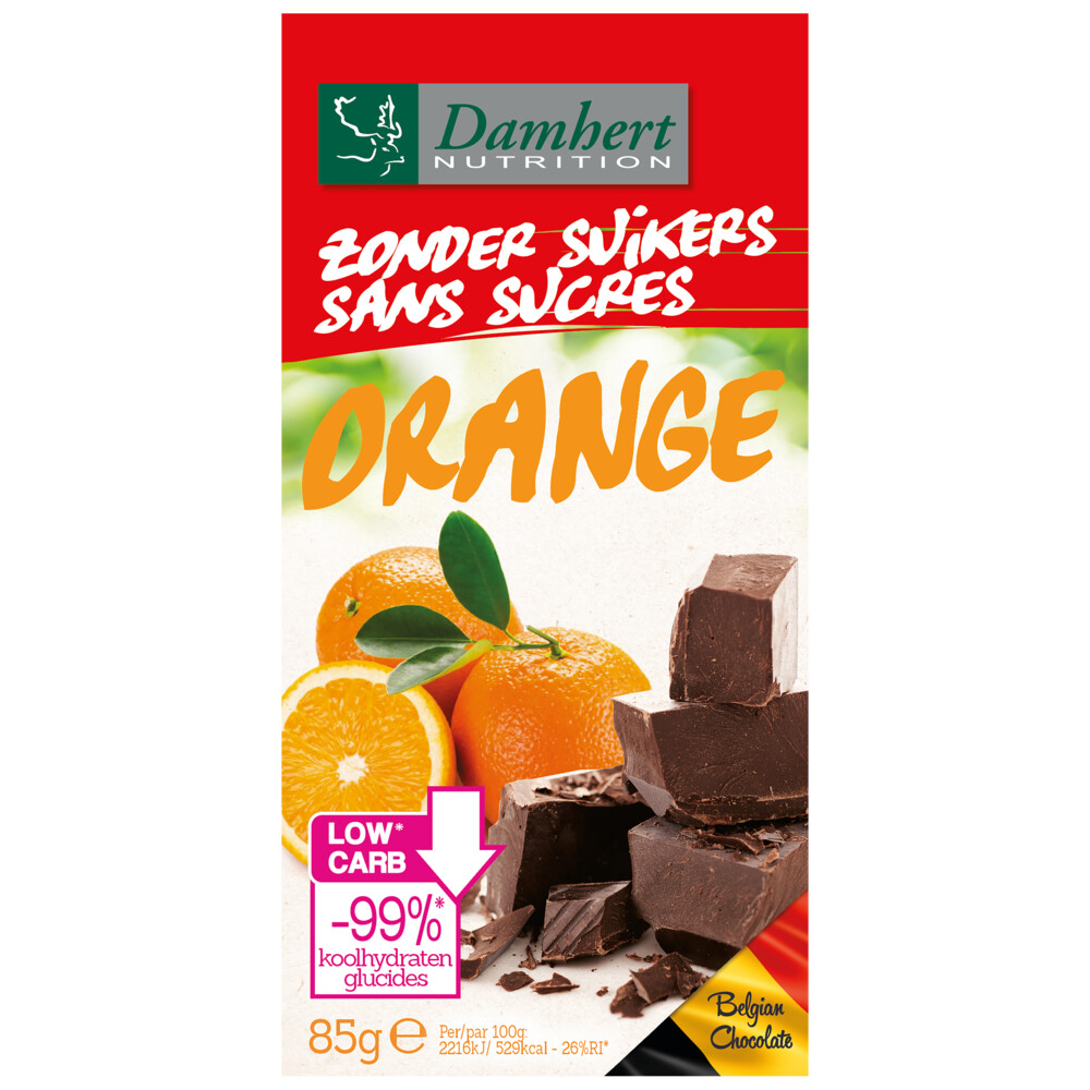 Damhert Chocoladetablet Orange Zonder Suikers 85 gr