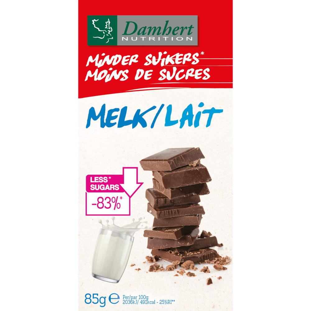 Damhert Chocoladetablet Melk Minder Suikers 85 gr