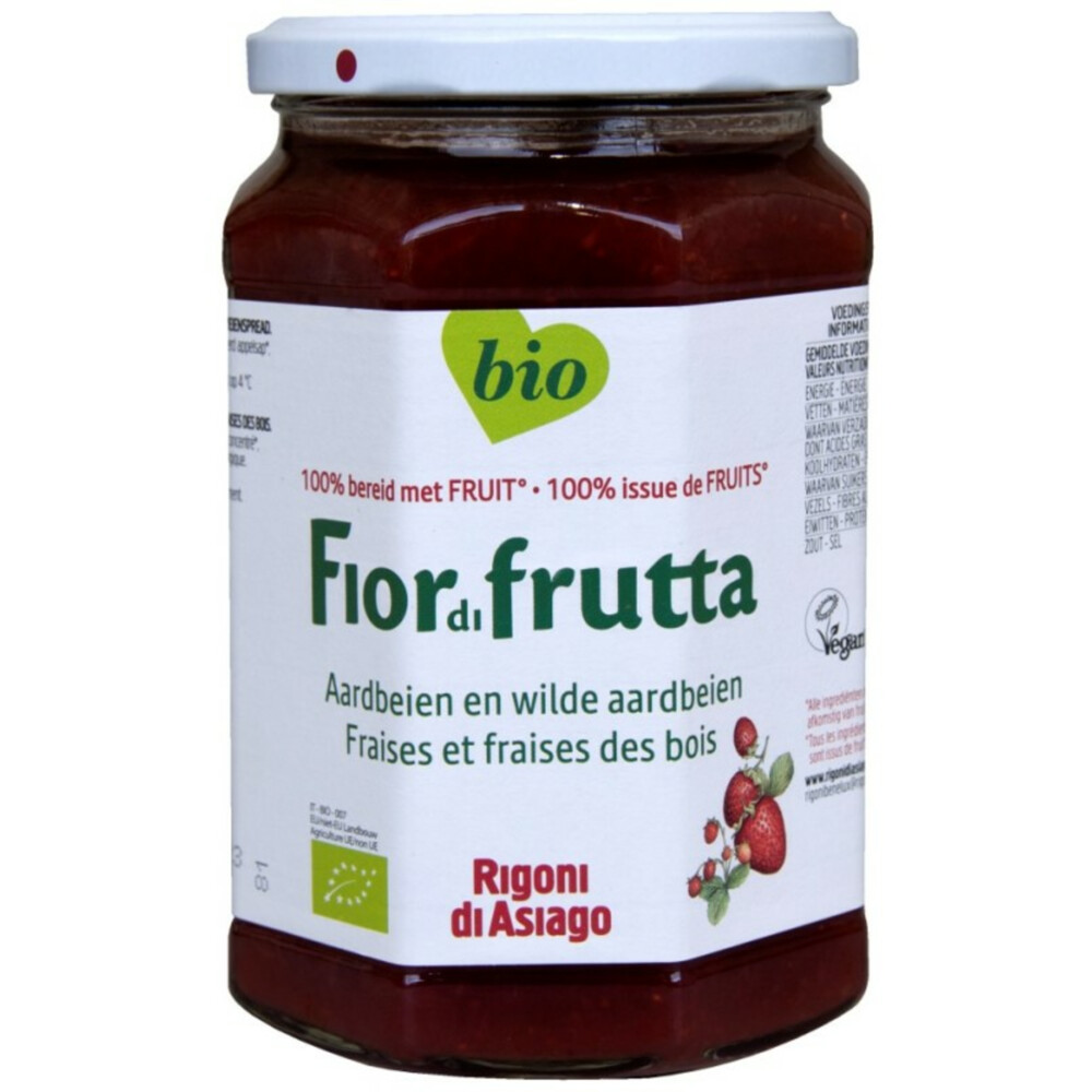 3x Fiordifrutta Biologische Jam Aardbeien en Wilde Aardbeien 630 gr