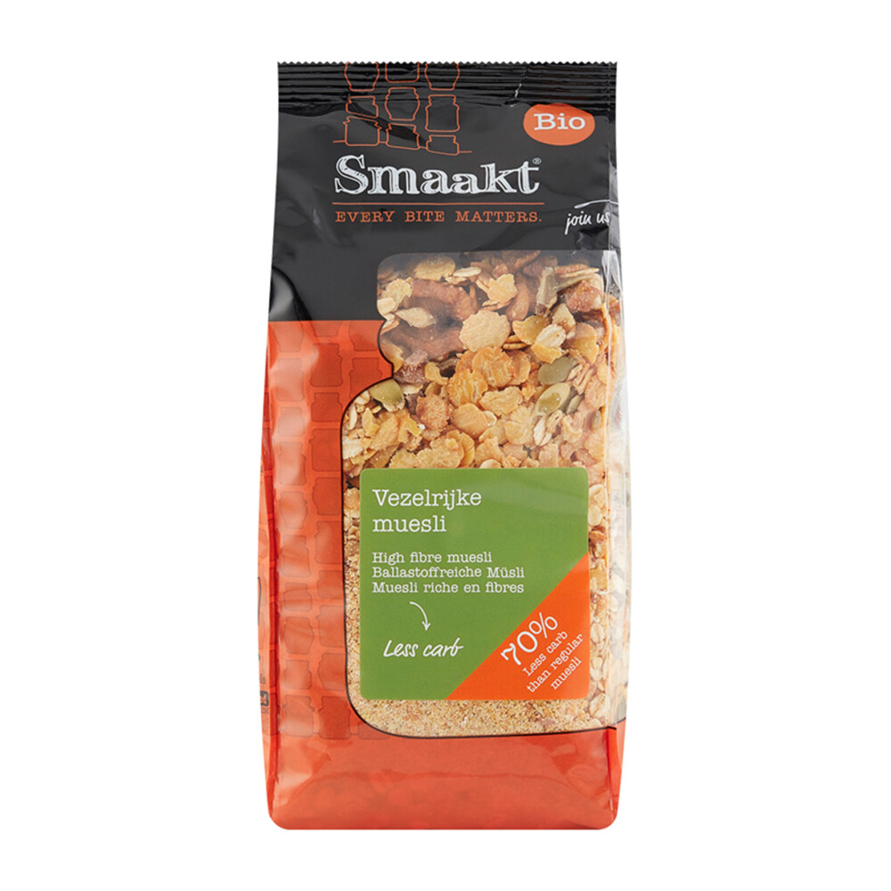3x Smaakt Less Carb Muesli Vezelrijk Biologisch 500 gr