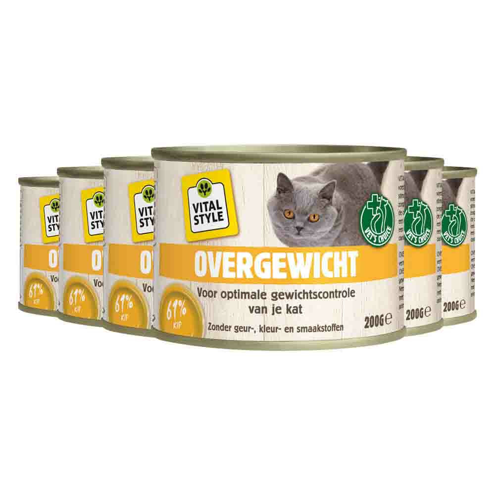 6x Vitalstyle Kattenvoer Blik Overgewicht 200 gr