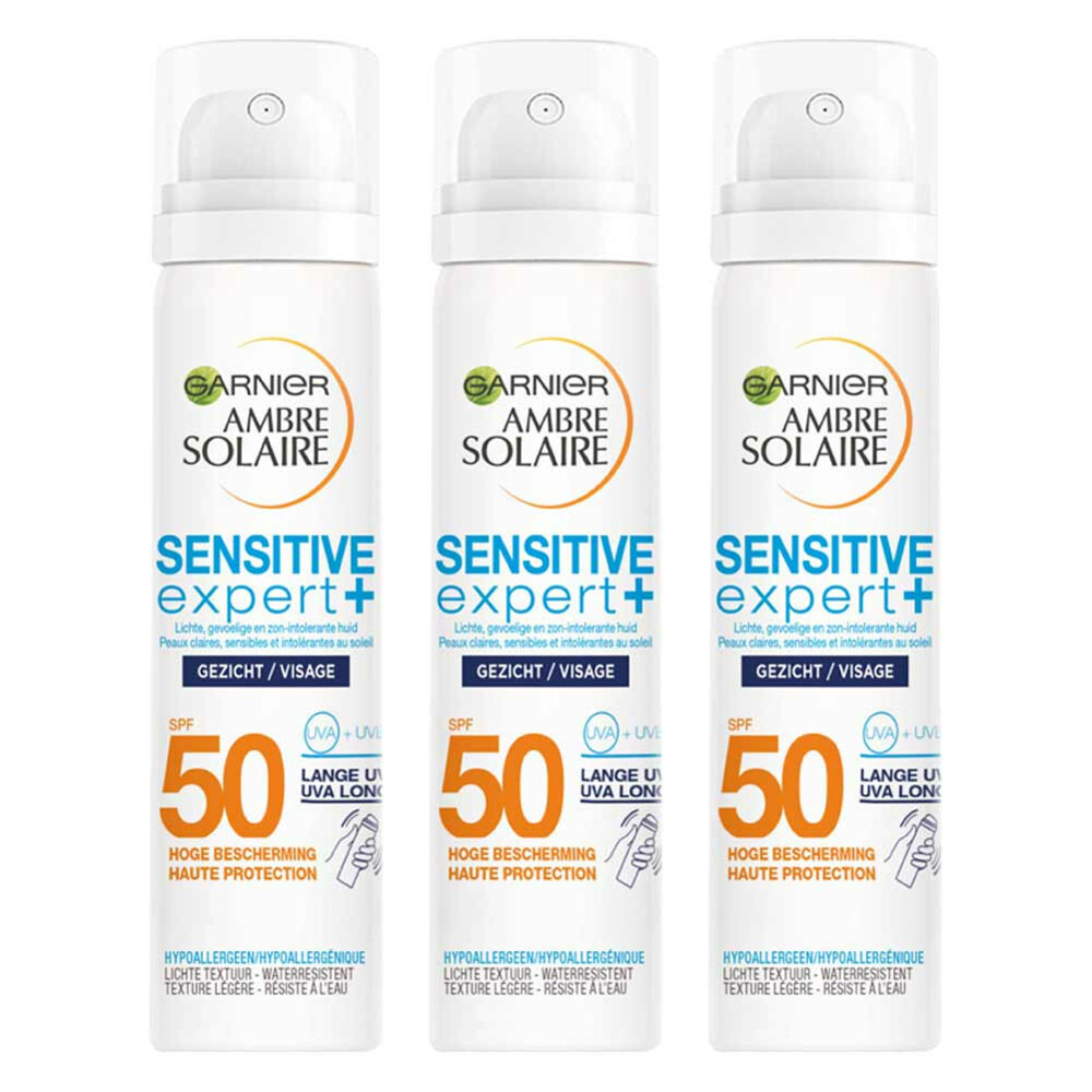 3x Garnier Ambre Solaire Sensitive Expert+ Gezichtsspray SPF 50 75 ml