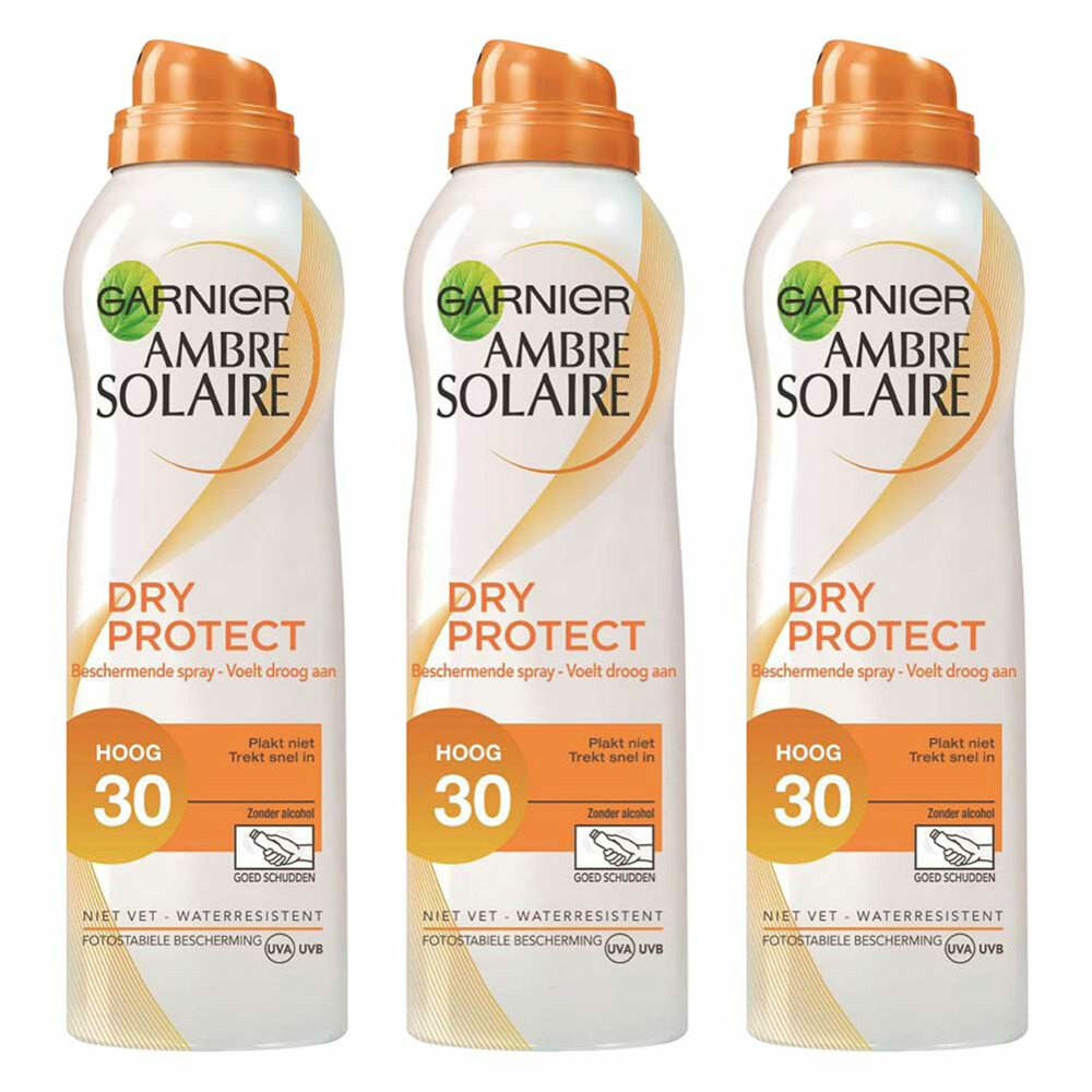 3x Garnier Ambre Solaire Dry Protect Zonnespray SPF 30 200 Ml Plein Nl