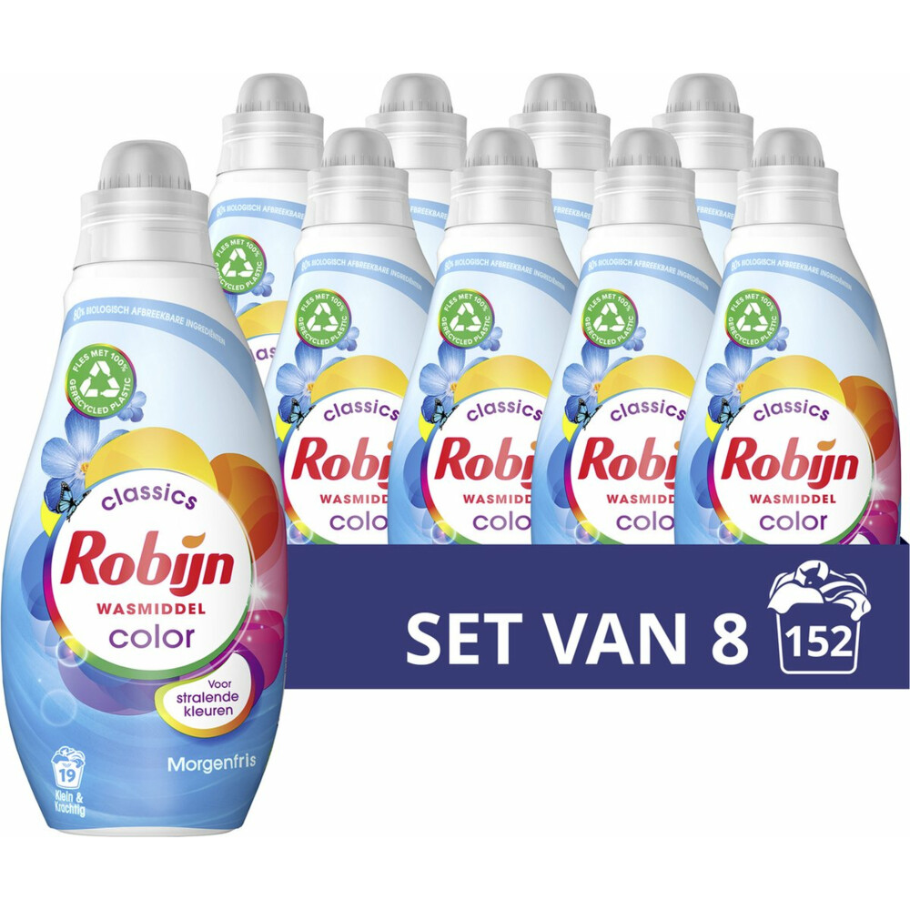 8x Robijn Klein&Krachtig Wasmiddel Morgenfris Color 665 ml