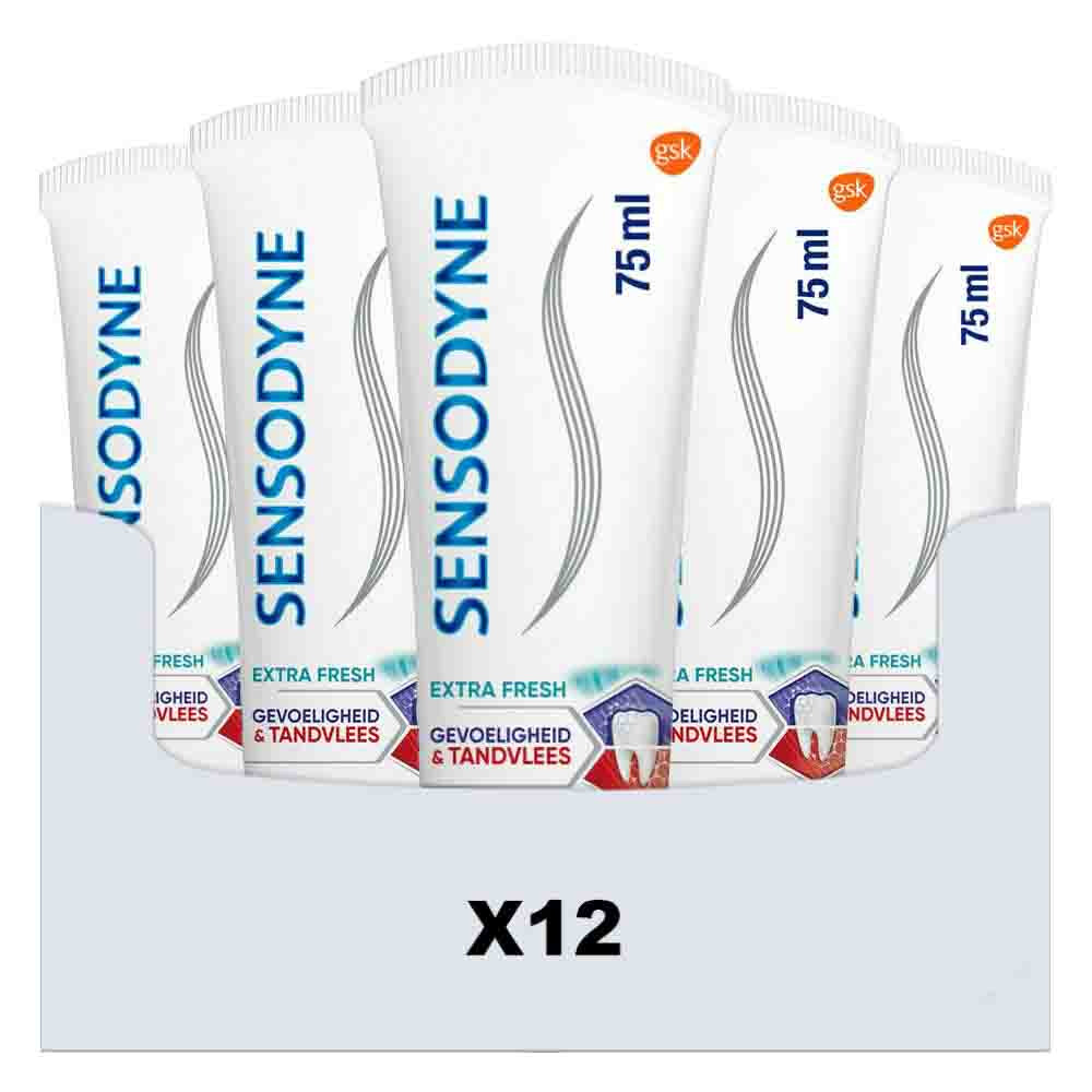 Sensodyne 12x Tandpasta Gevoeligheid & Tandvlees Extra Fresh 75 ml - 12 stuks