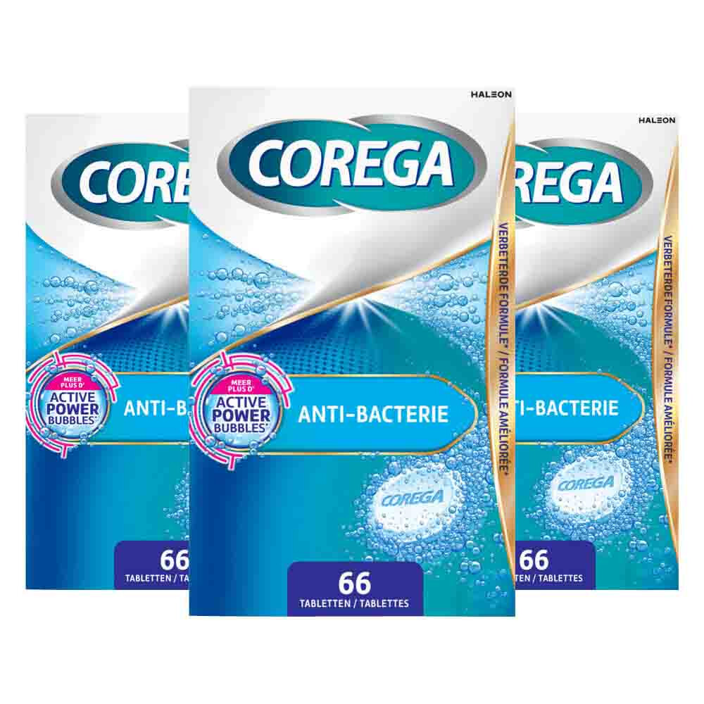 3x Corega Reinigingstabletten Anti-bacterie 66 stuks