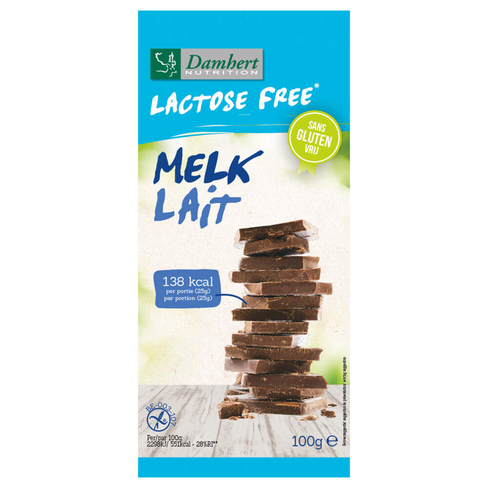 Damhert Chocoladereep Melk Glutenvrij en Lactosevrij 100 gr