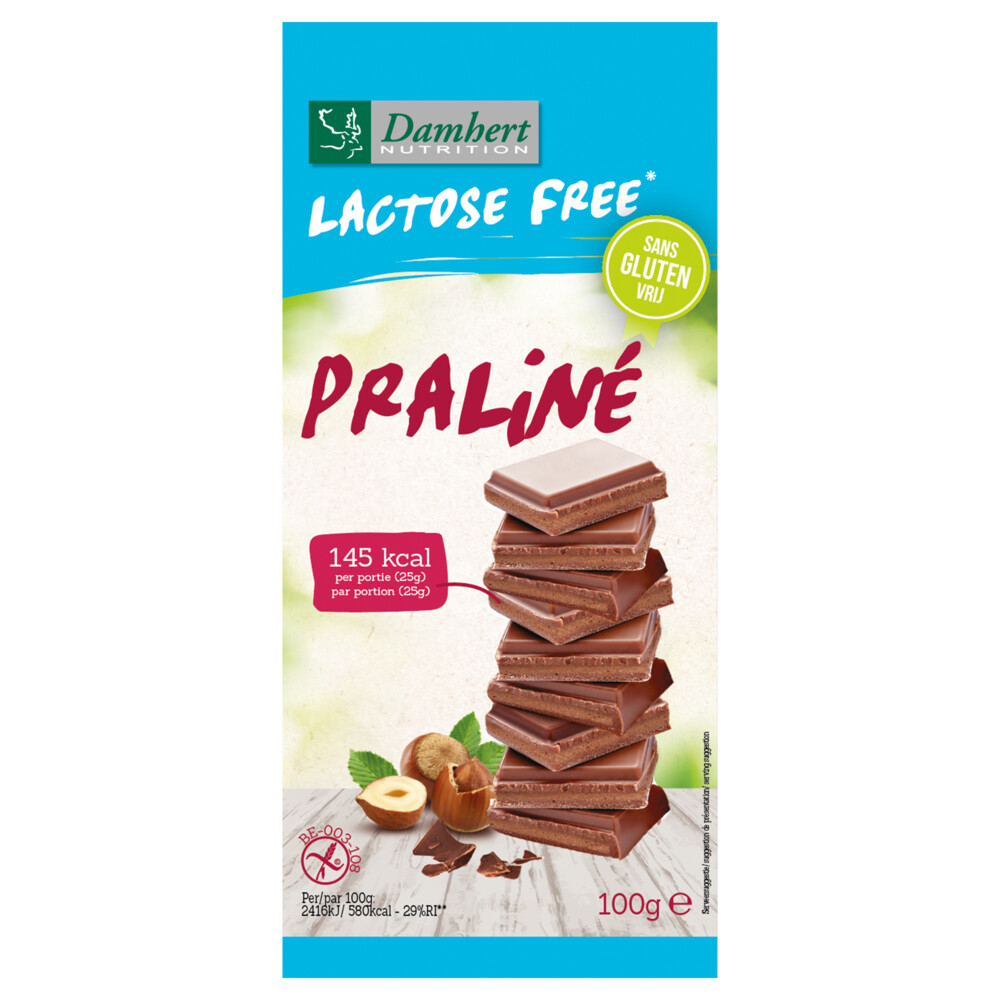 Damhert Chocoladereep Praliné Glutenvrij en Lactosevrij 100 gr