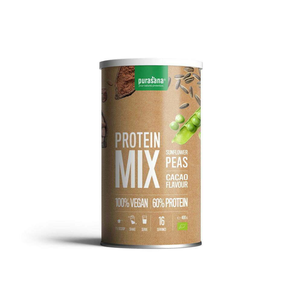 Purasana Vegan Erwt&Zonnebloem Proteine Mix Cacao BIO 400 gr