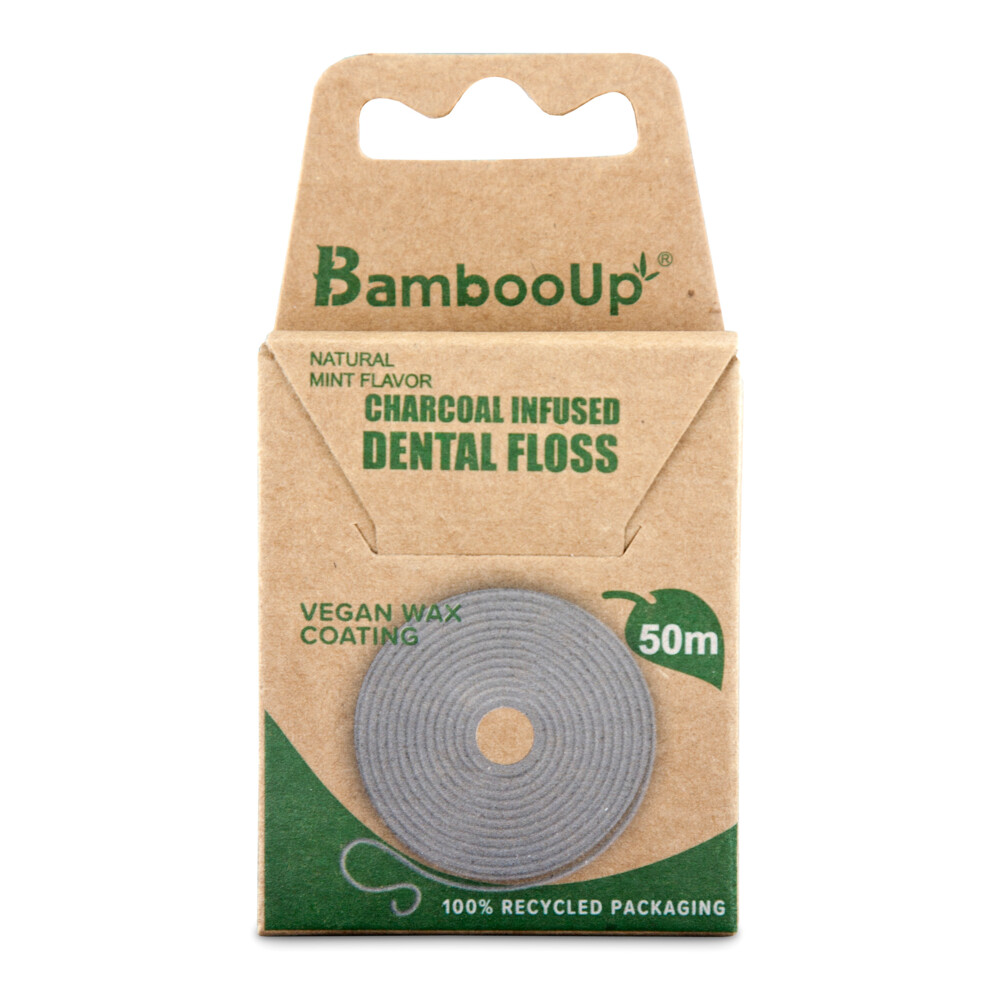 BambooUp Charcoal Floss 50 mtr Wax, Fluor&Mint